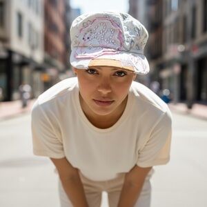 Rainbow White and Pink Patterned Hat